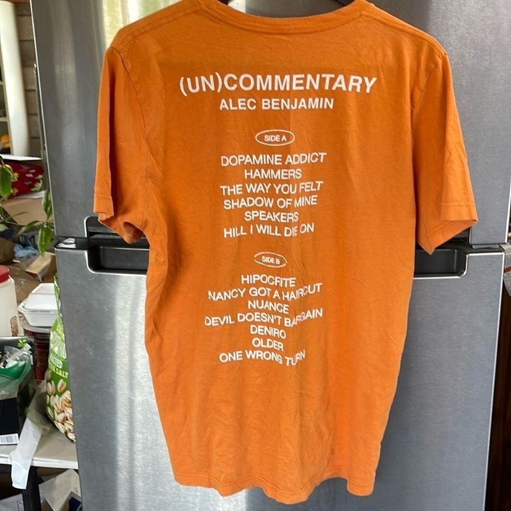 Bella + Canvas Large women’s t shirt Alec Benjamin . Orange with white lettering